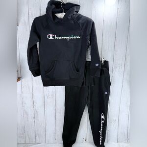 Girls Black Champion Sweatshirt  Hoodie Fleece With Pants Set Size Small